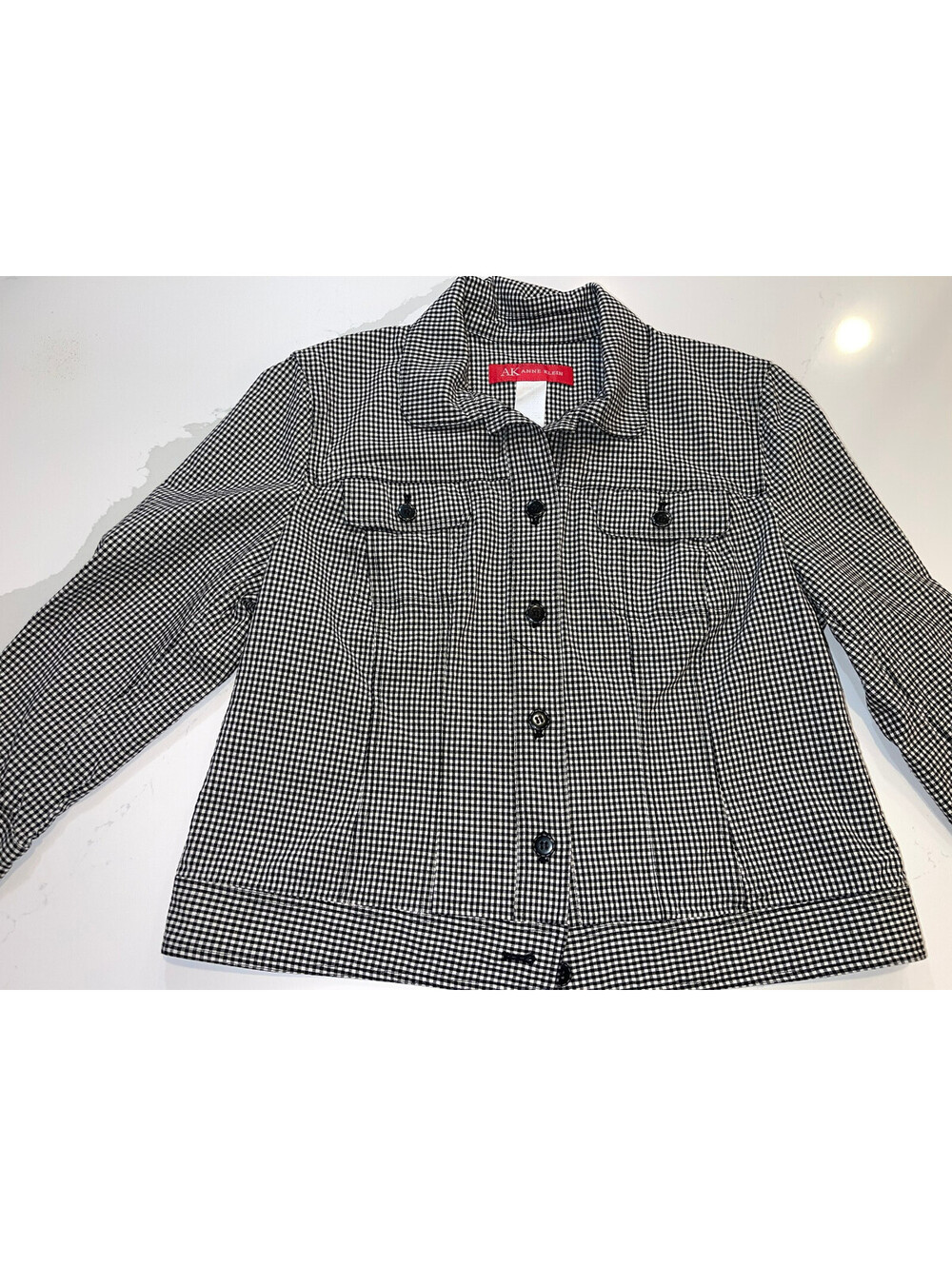 DESIGNER AK ANNE KLEIN BLACK AND WHITE CHECKERED BUTTON UP SHIRT SIZE LARGE